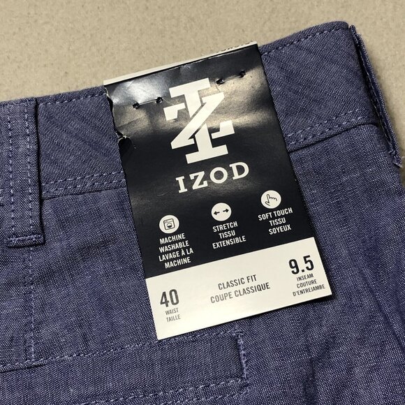 Men's Izod Chambray Navy Blue 9.5" Inseam Classic Fit Shorts Size 40 - Picture 5 of 5